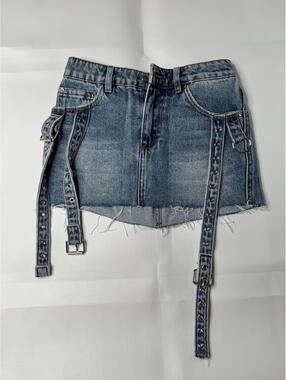 Y2K Retrofête New York Denim Mini Skirt with Adjustable Straps
